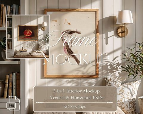 Set of 2 PSD files frame mockup, 5x4 ratio mockup, 4:5 Ratio portrait frame mockup, reading nook dec