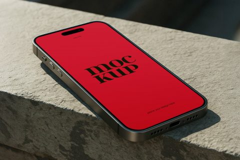 iPhone on Rock Mockup psd file