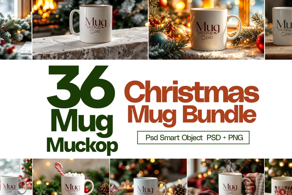 Christmas Mug Mockup Bundle: 11oz White Ceramic (Digital Download)