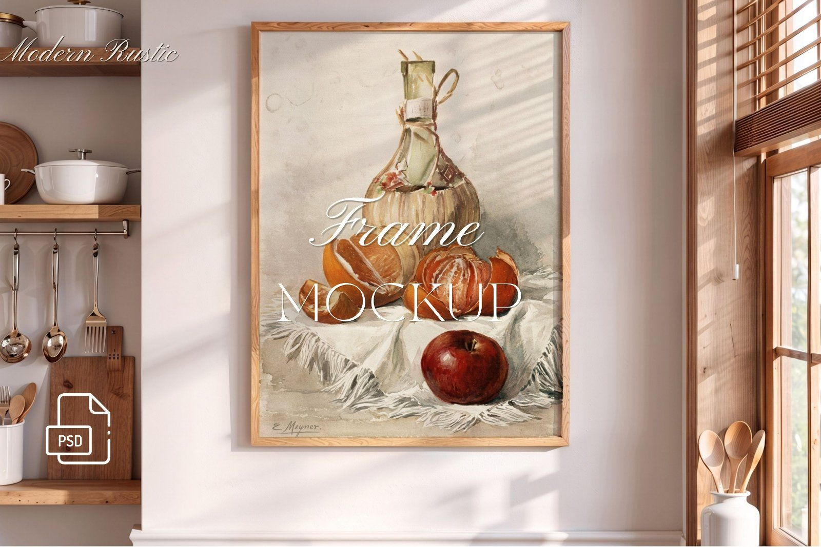 rustic wooden frame 3:4 Ratio PSD Mockup, Vertical Wood Frame PSD Realistic Shadows,
