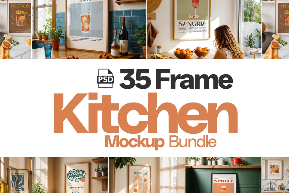 35 Kitchen Frames Mockup PSD Bundle