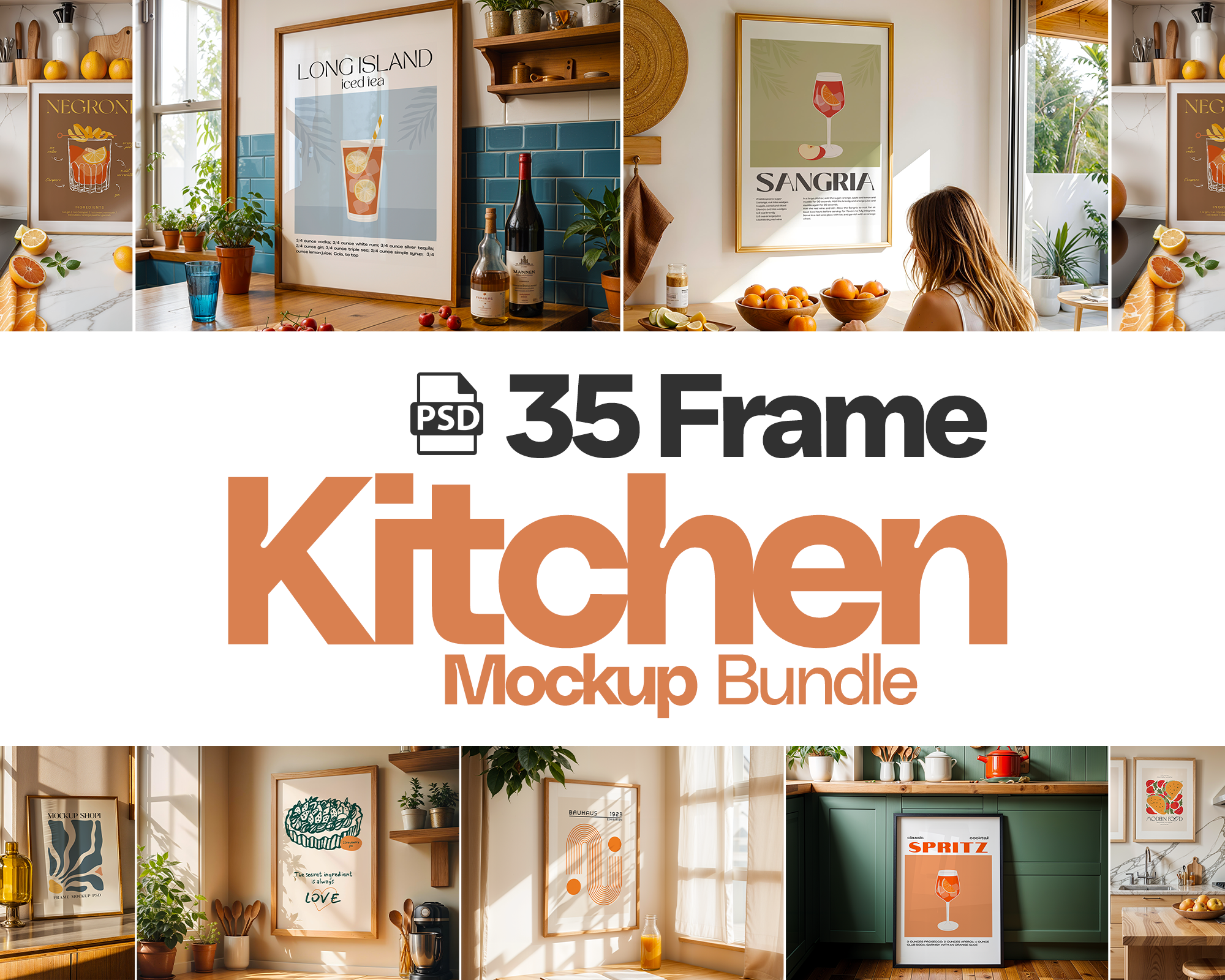 35 Kitchen Frames Mockup PSD Bundle
