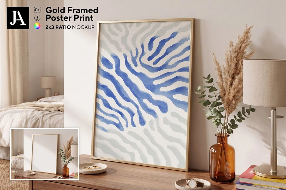 Gold Framed Poster | 2x3 Ratio PSD