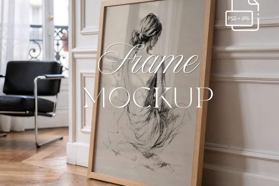 3x4 Portrait Frame PSD, Vertical Poster Mockup, Glass Effect Frame,