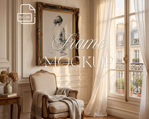 4x5 ornate frame mockup, baroque style frame PSD