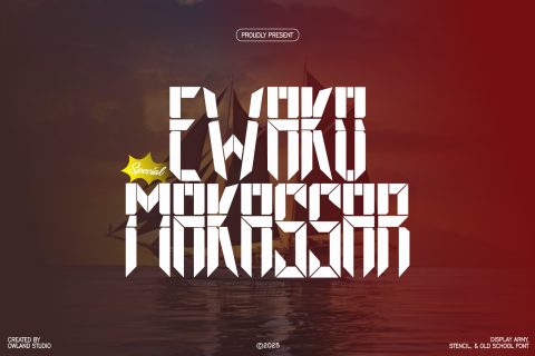 EWAKO MAKASSAR - ARMY, STENCIL, OLD SCHOOL FONT