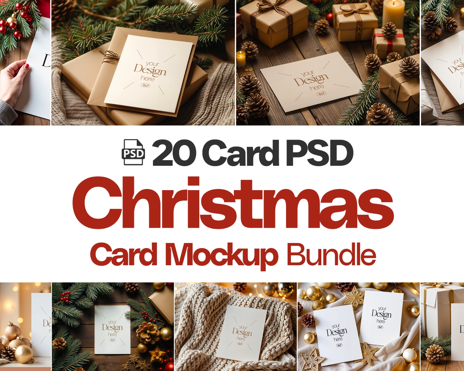 20 Christmas Card Mockup Bundle: White Blank Card PSD (Digital Download) — image 1