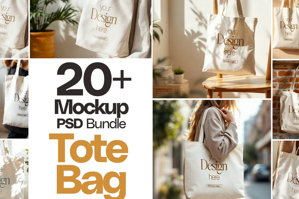 Tote Bag Mockup Bundle PSD: Printify & Printful, 20+ Smart Object Mockups