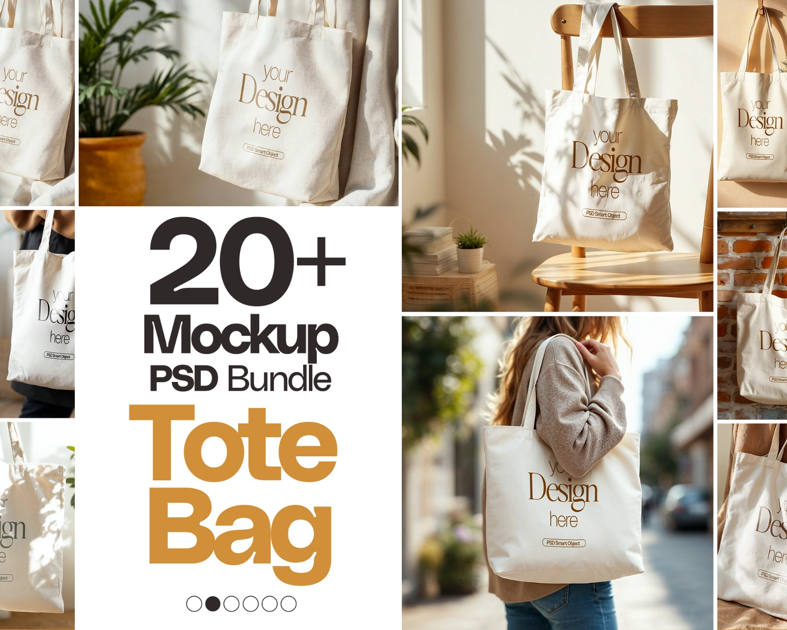 Tote Bag Mockup Bundle PSD: Printify & Printful, 20+ Smart Object Mockups — image 1
