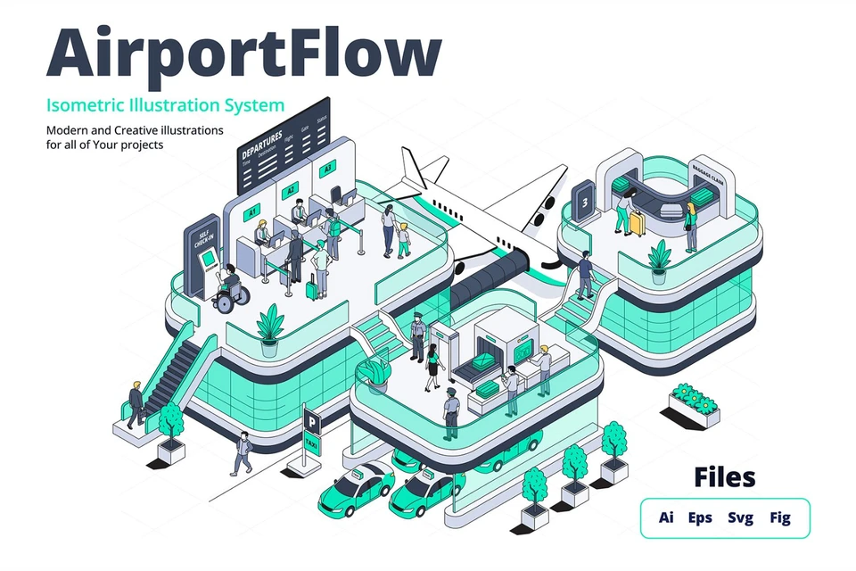 AirportFlow-Isometric Illustration System