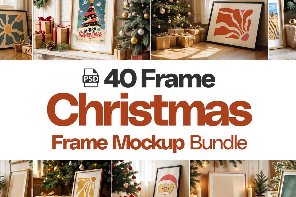 40 Christmas Frame Mockup Bundle: Poster & Art Presentation (PSD)