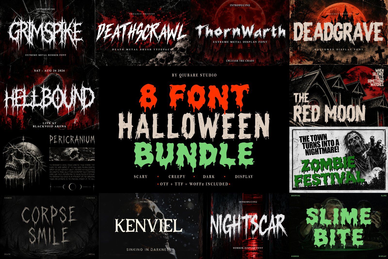 Halloween Horror Fonts Bundle, Extreme Metal Font Collection, Scary Display Typefaces for Posters — image 1
