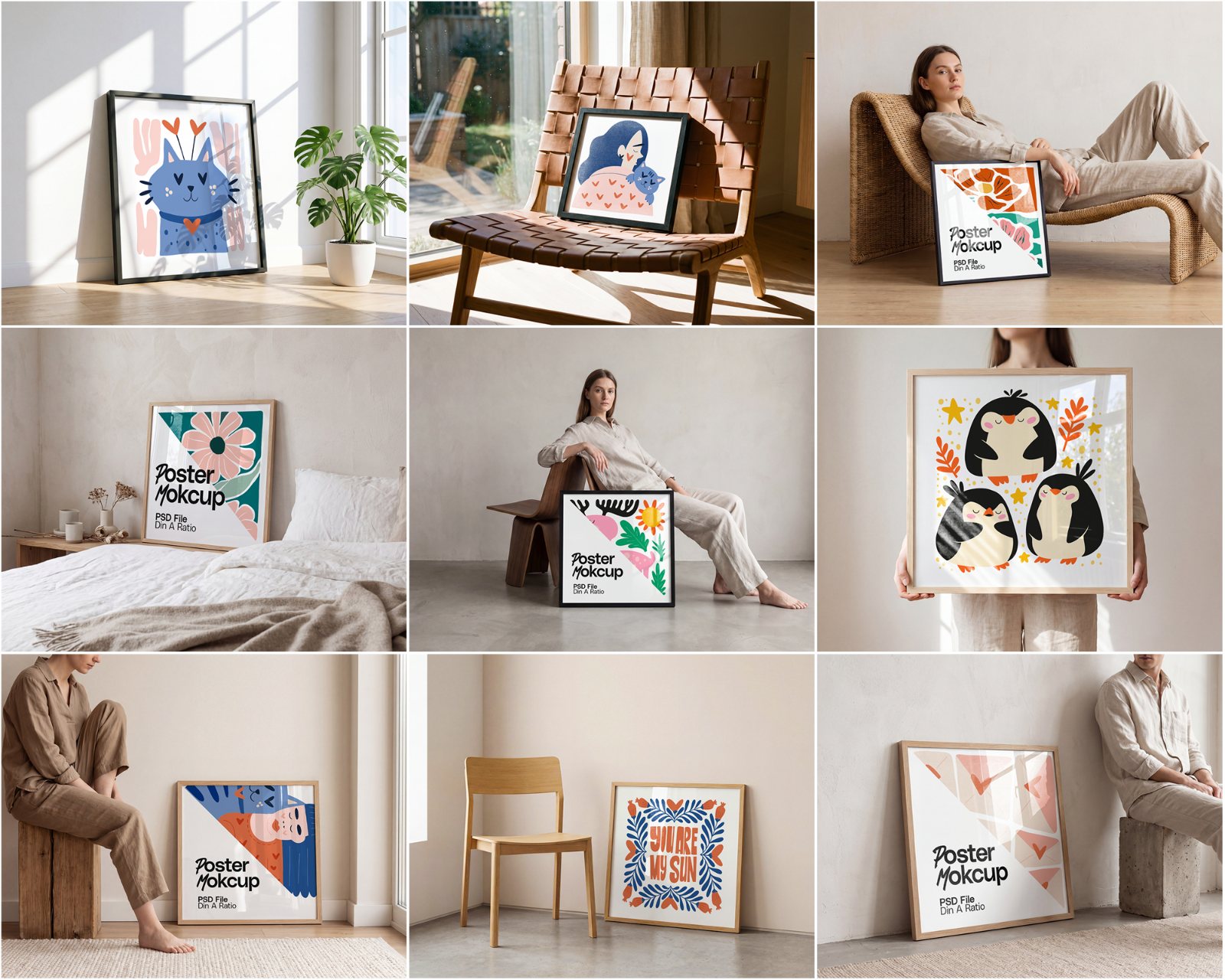 100 Square Frame Poster Mockups Bundle, PSD Smart Object Template