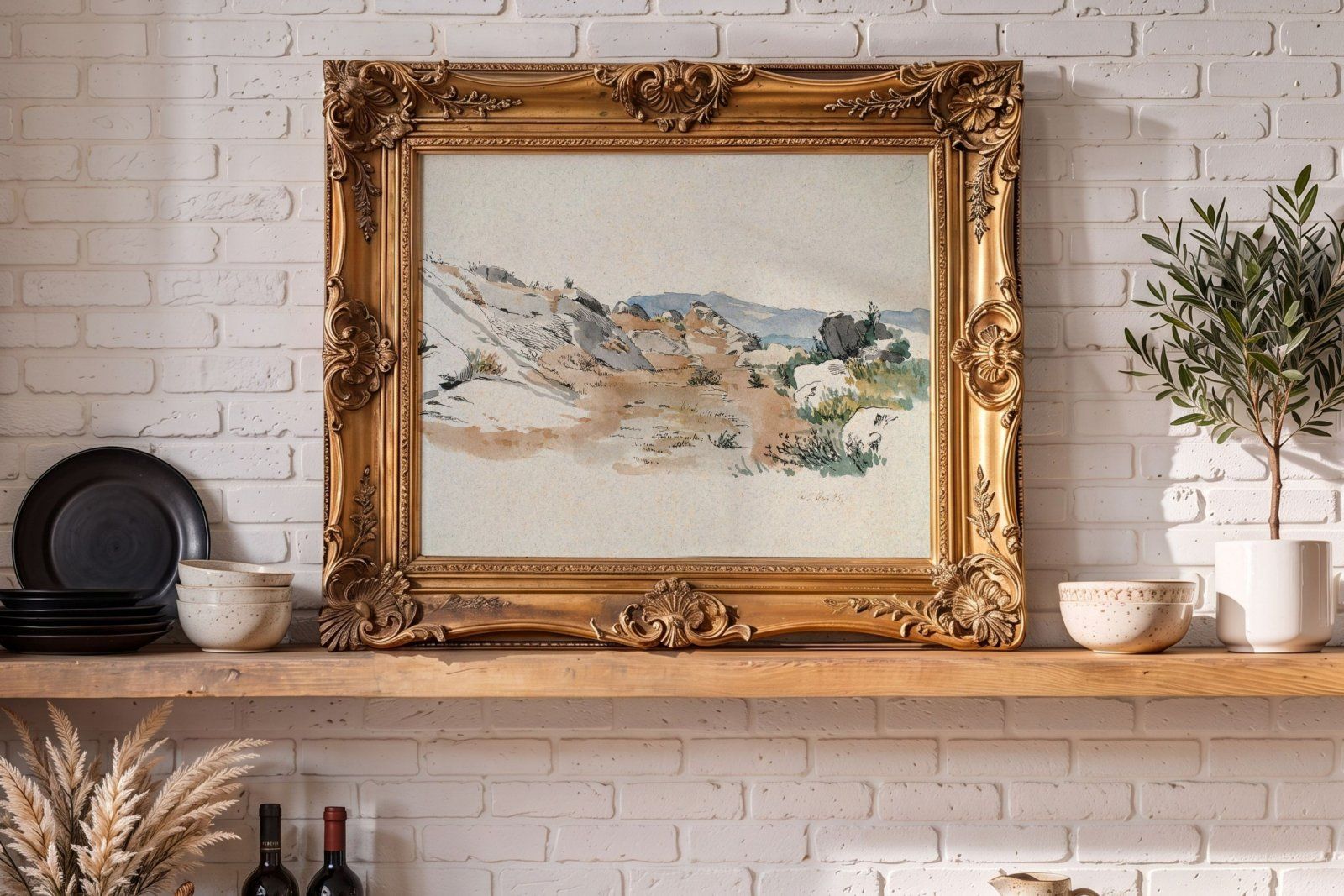 Gold ornate frame Mockup PSD, horizontal frame Ratio 4x5
