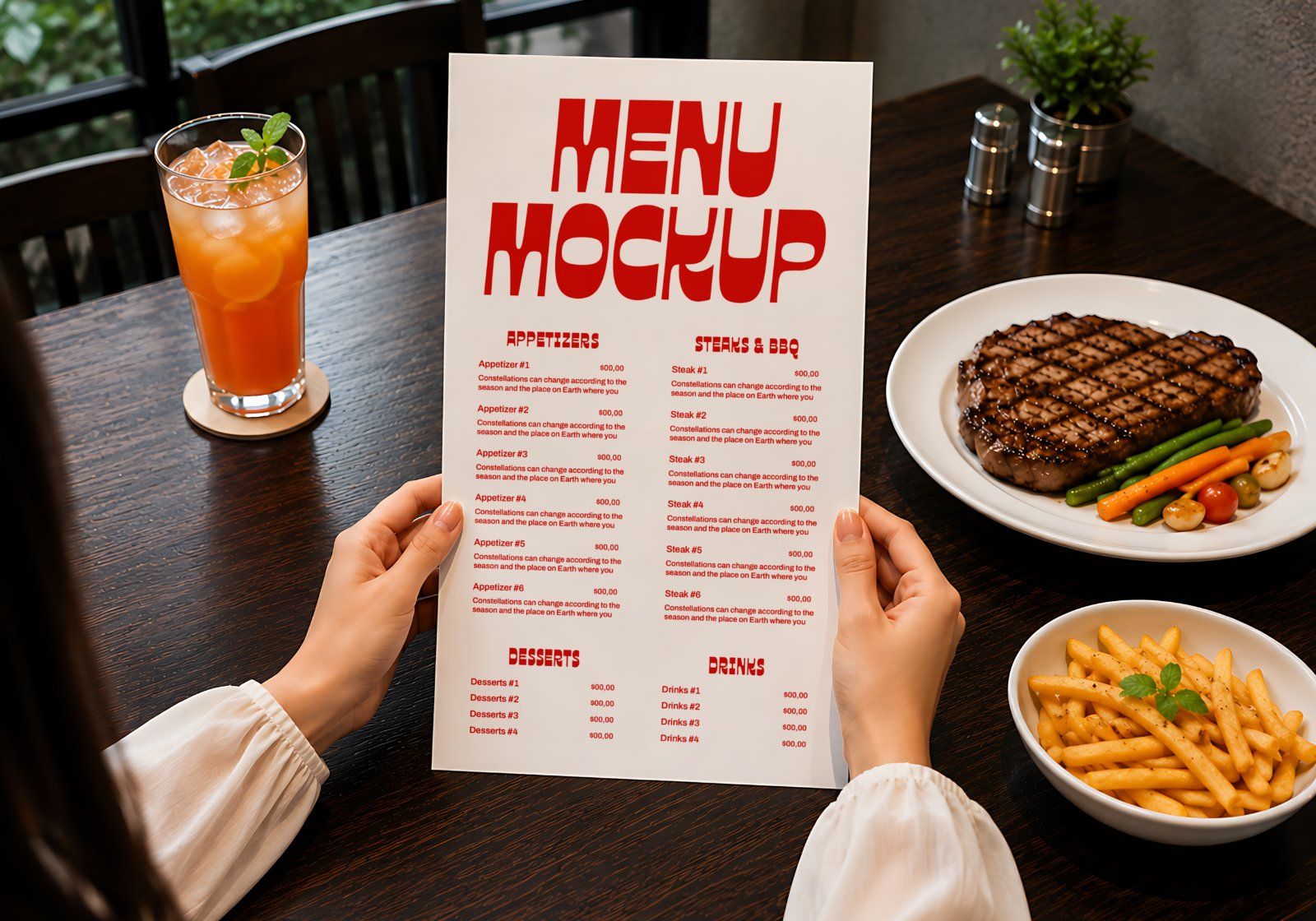 Premium Steakhouse Restaurant Branding Mockup Bundle – 15 Luxury PSD Scenes for Steak House, Bistro