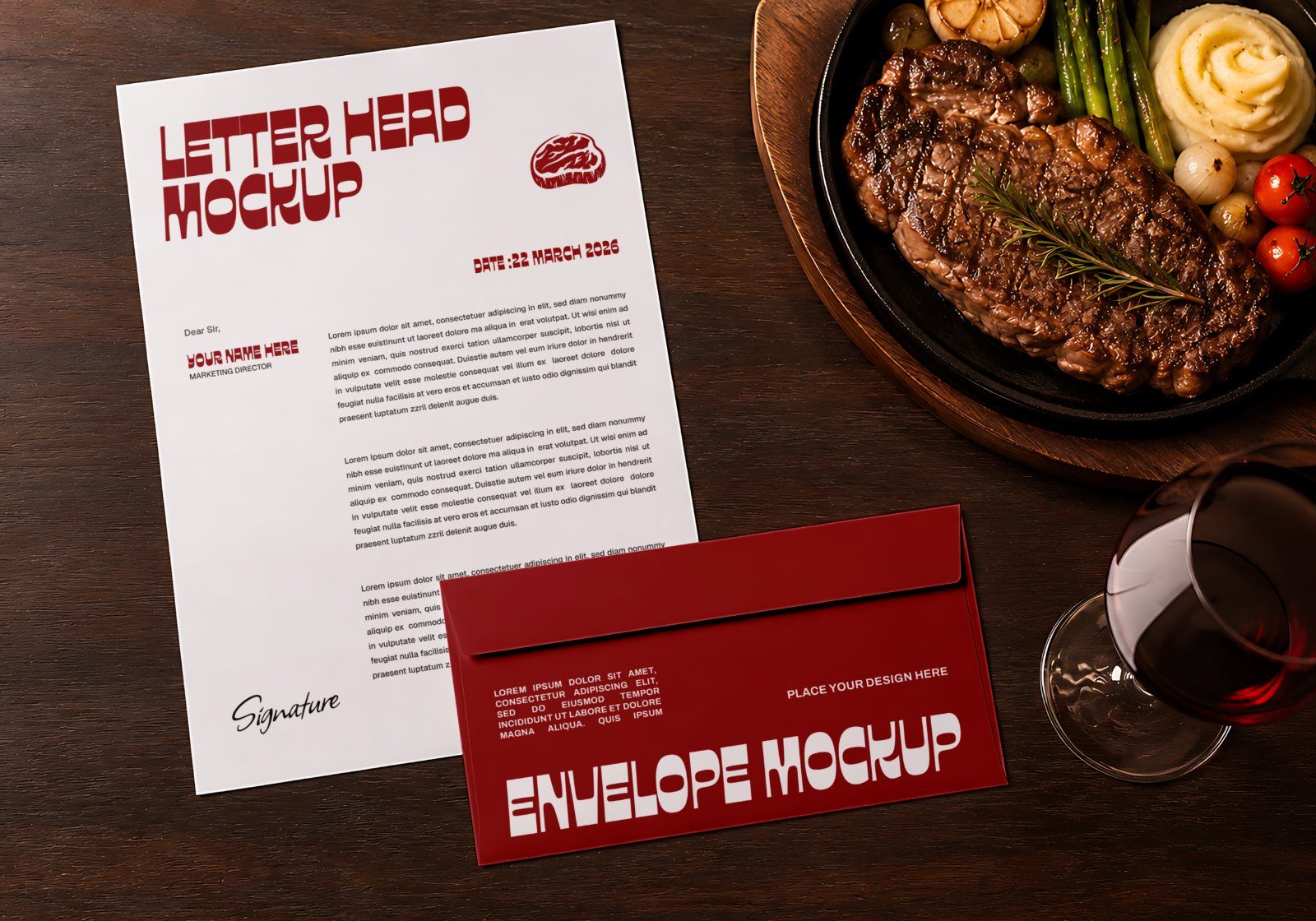 Premium Steakhouse Restaurant Branding Mockup Bundle – 15 Luxury PSD Scenes for Steak House, Bistro
