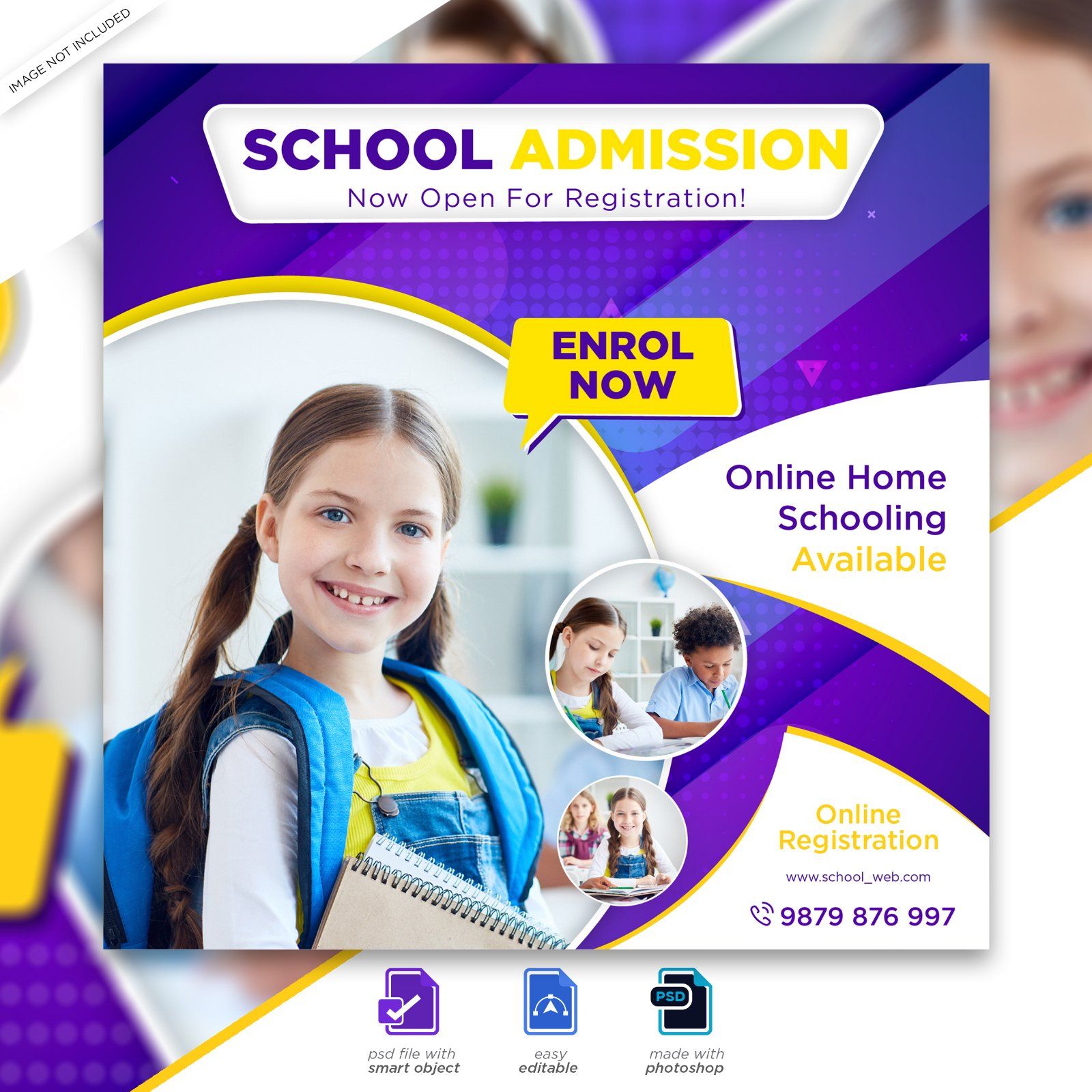 back-school-admission-marketing-social-media-post-square-flyer-template-premium-psd — image 1
