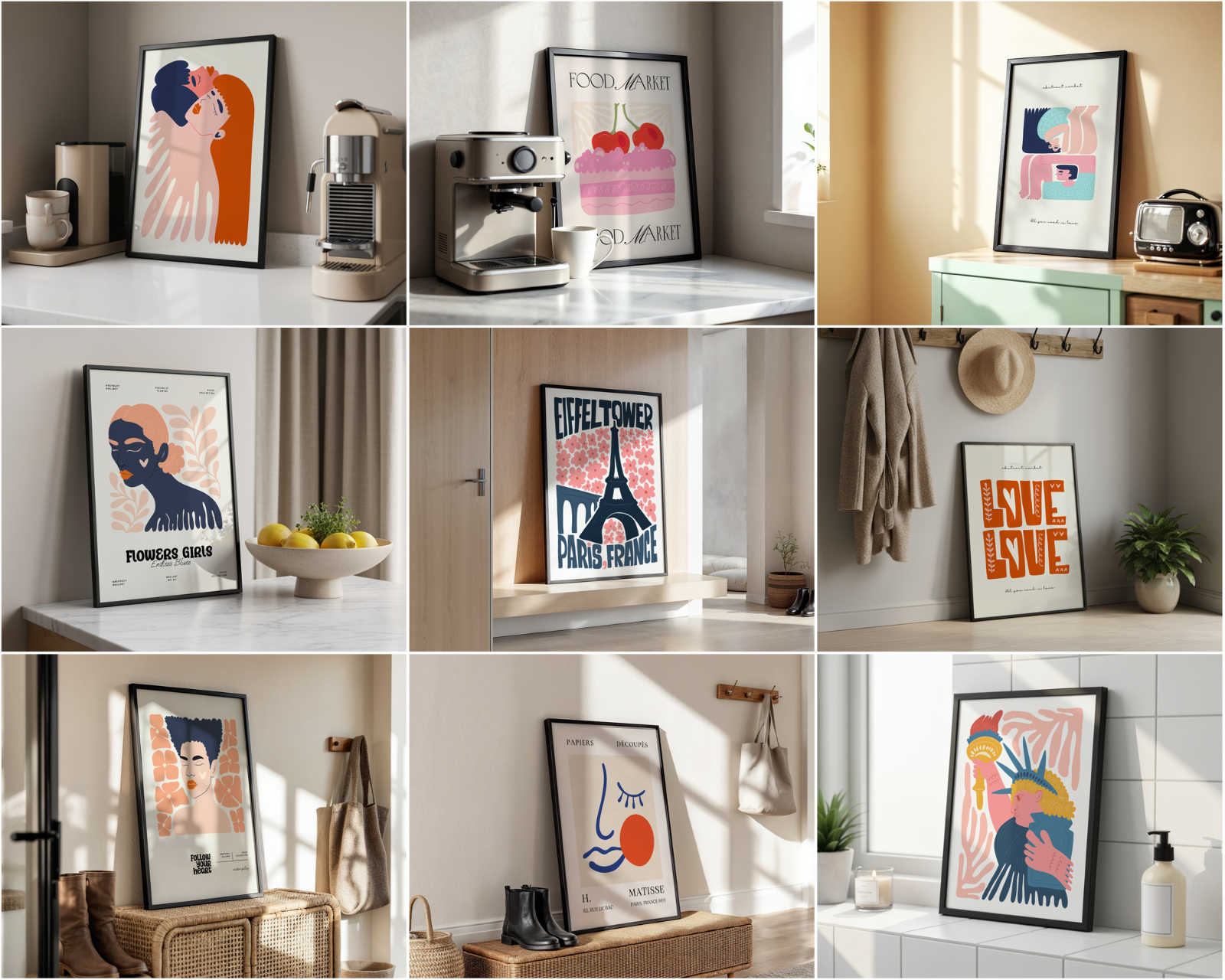 100 Black Frame Poster Mockup PSD Bundle, Wall Art & Poster Smart Object Template