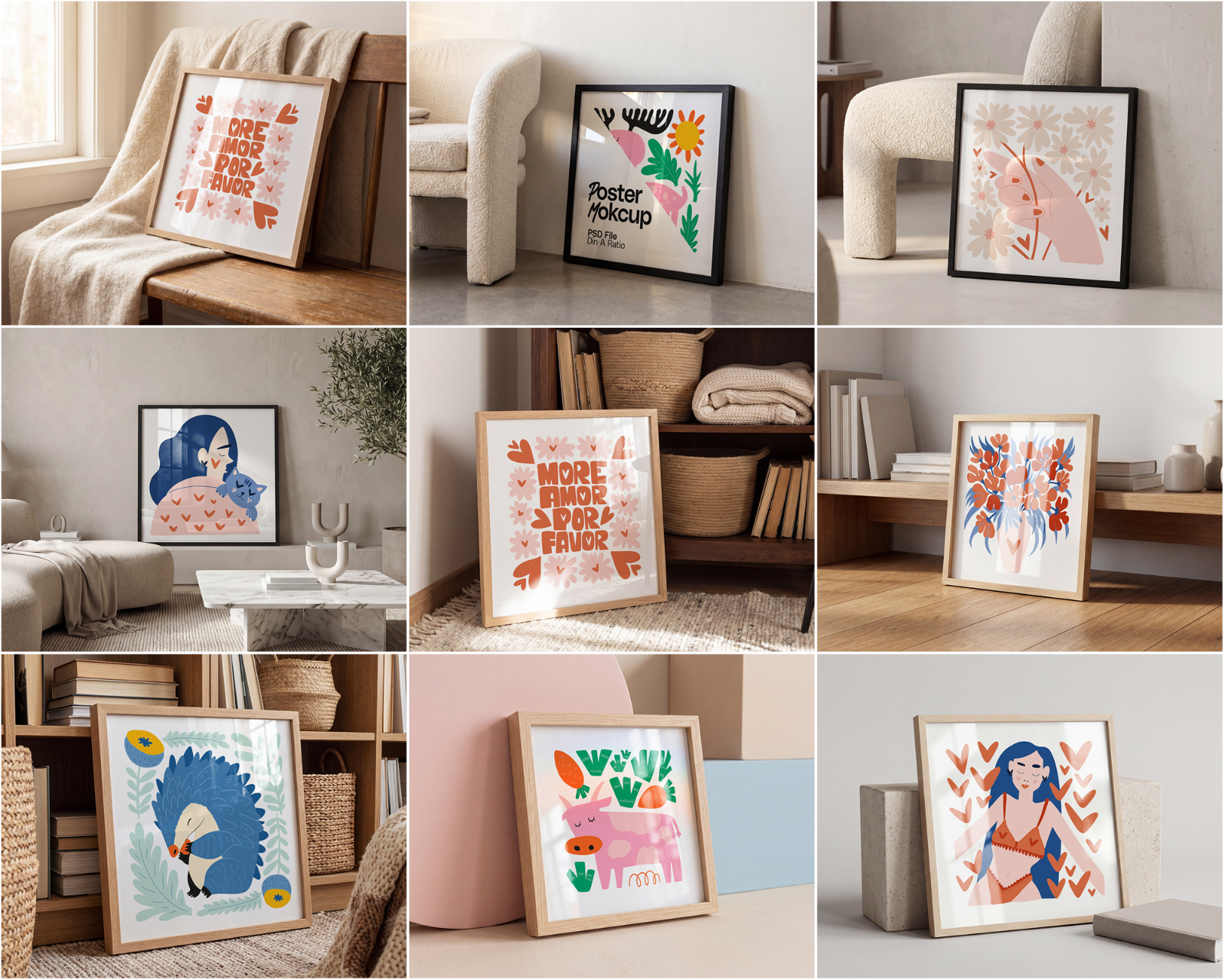 100 Square Frame Poster Mockups Bundle, PSD Smart Object Template