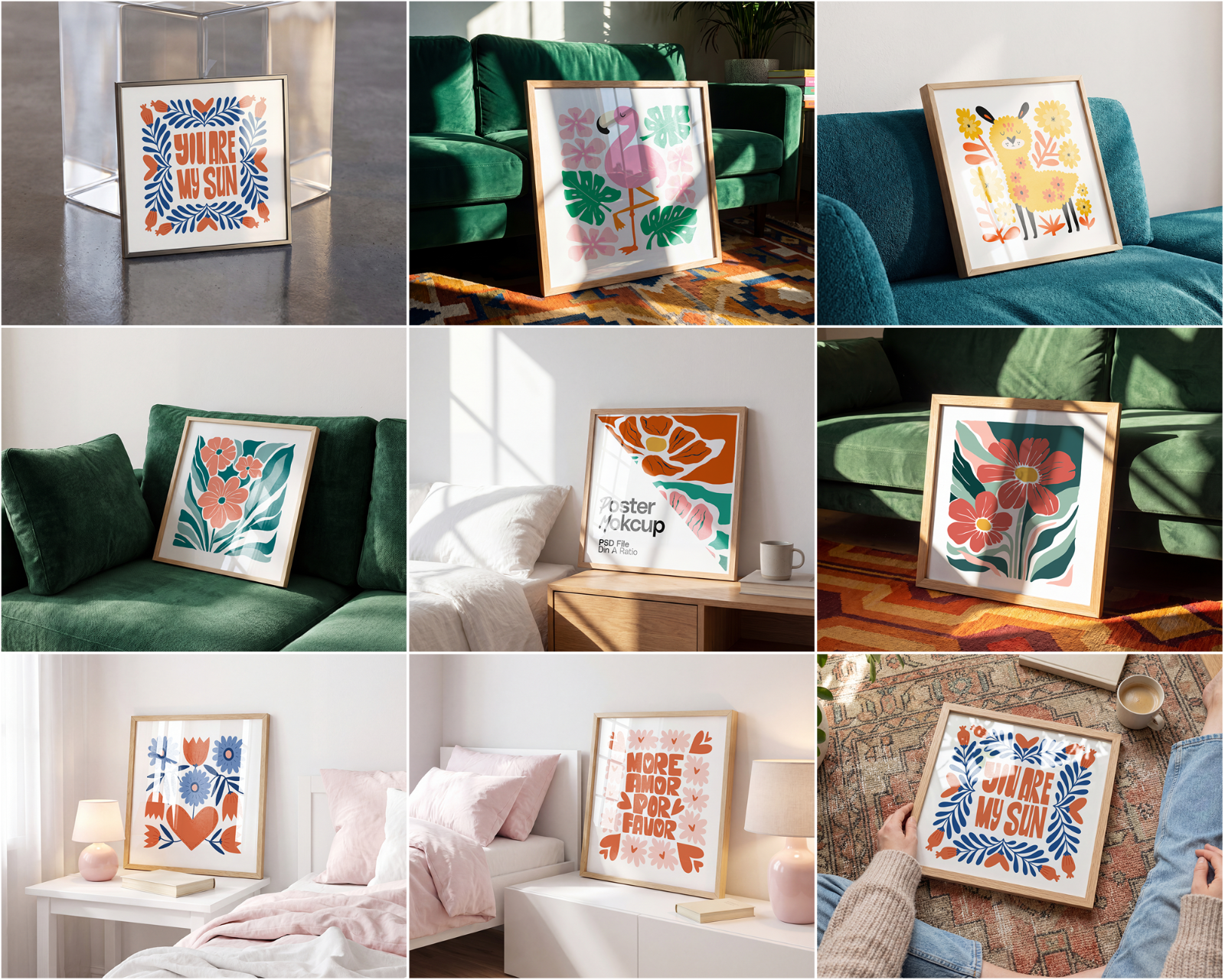 100 Square Frame Poster Mockups Bundle, PSD Smart Object Template