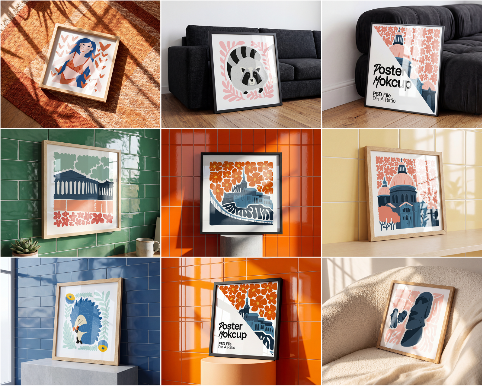 100 Square Frame Poster Mockups Bundle, PSD Smart Object Template