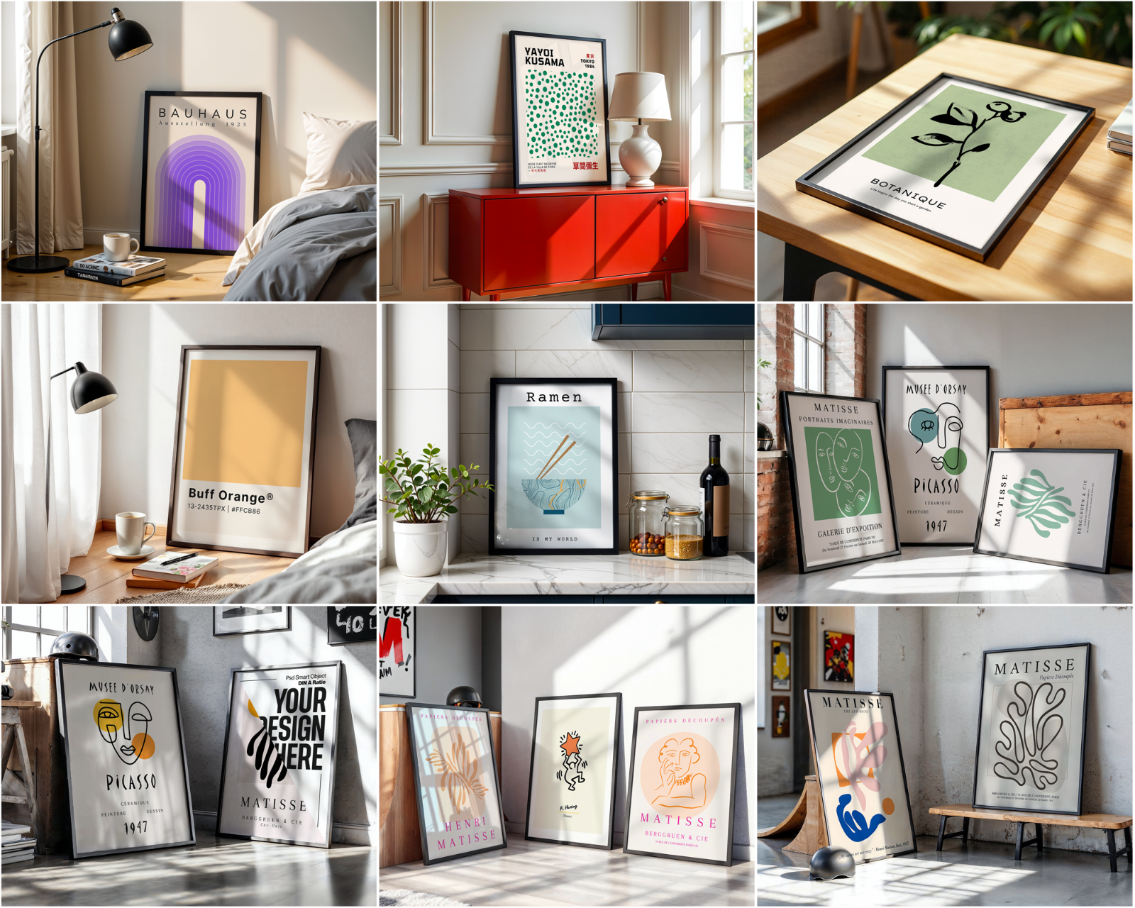 100 Black Frame Poster Mockup PSD Bundle, Wall Art & Poster Smart Object Template