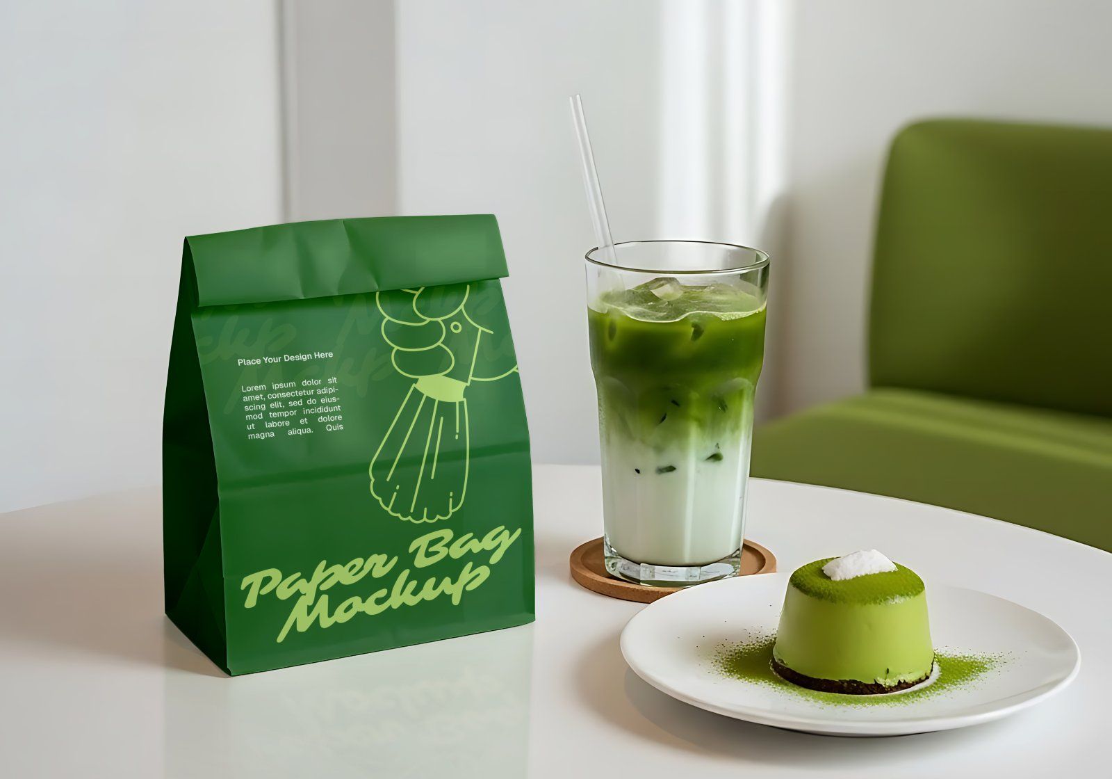 Matcha Cafe Mockup Bundle PSD – Cafe Branding & Packaging Presentation