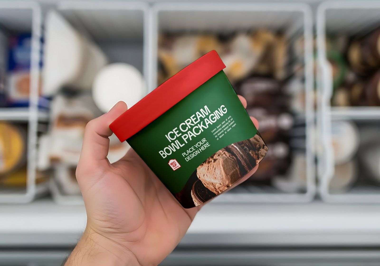 Frozen Food Store Mockup Bundle PSD – Freezer, Packaging & Price Tag Display