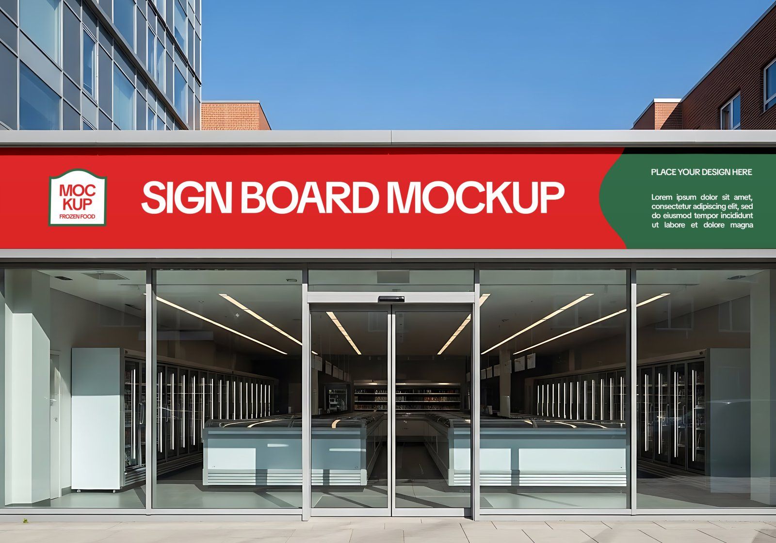 Frozen Food Store Mockup Bundle PSD – Freezer, Packaging & Price Tag Display