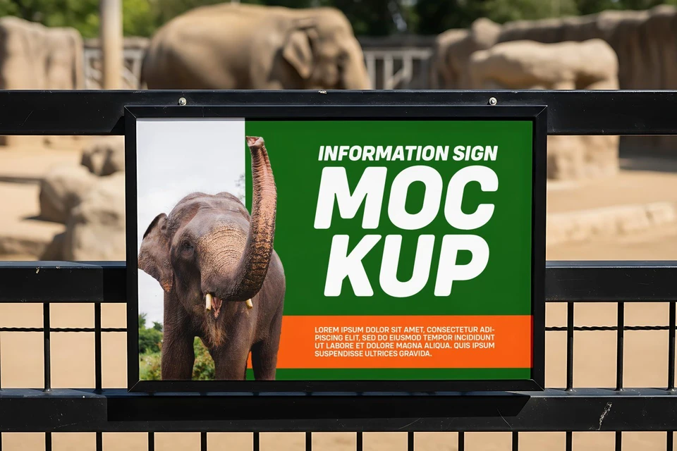 Zoo Information Sign Mockup – Realistic Outdoor PSD Template