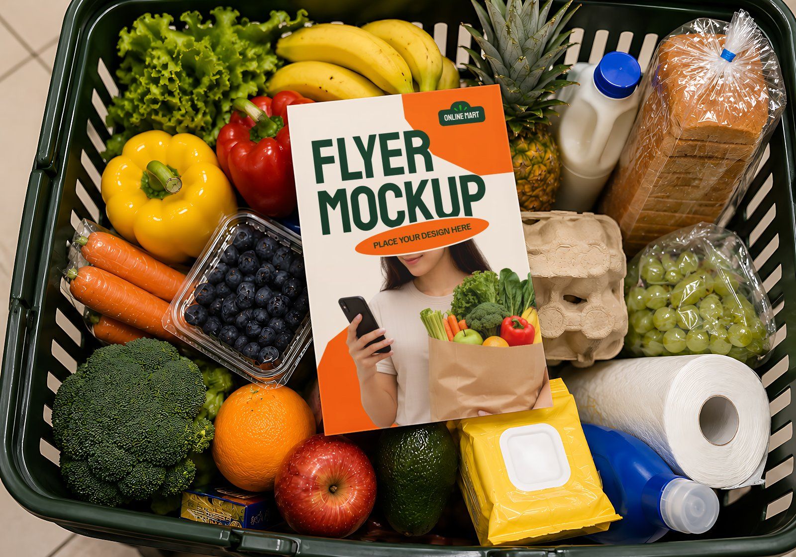 Premium Online Groceries Branding Mockup Bundle – 15 Fresh PSD Scenes for Supermarket Delivery