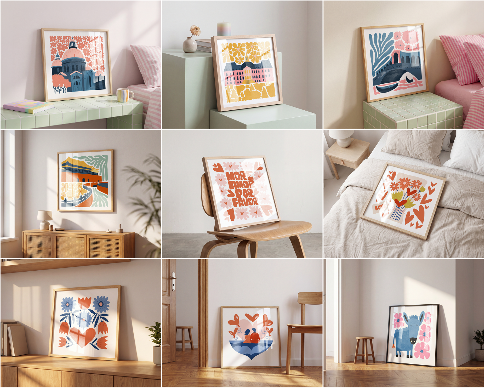 100 Square Frame Poster Mockups Bundle, PSD Smart Object Template