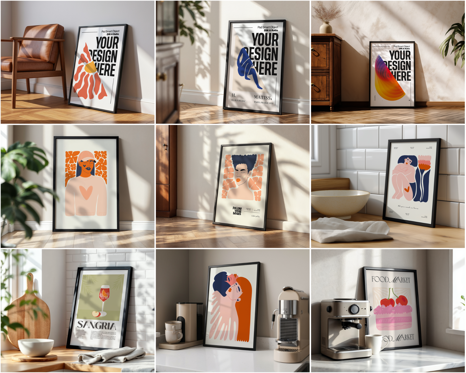 150 Poster Frame Mockup PSD Bundle, Wall Art Display , Din A Ratio