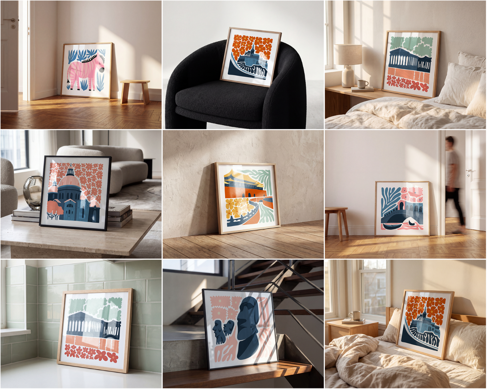 100 Square Frame Poster Mockups Bundle, PSD Smart Object Template