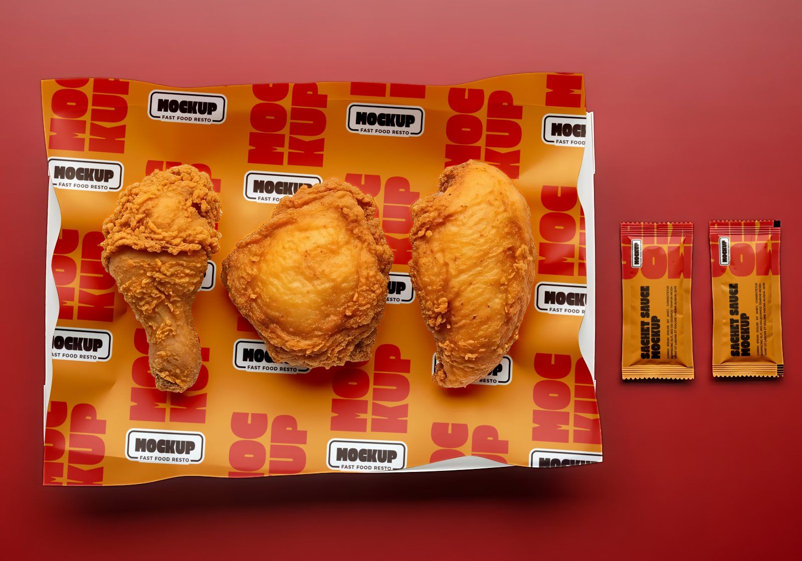 Fast Food Restaurant Mockup Set for Pizza & Fried Chicken Branding.