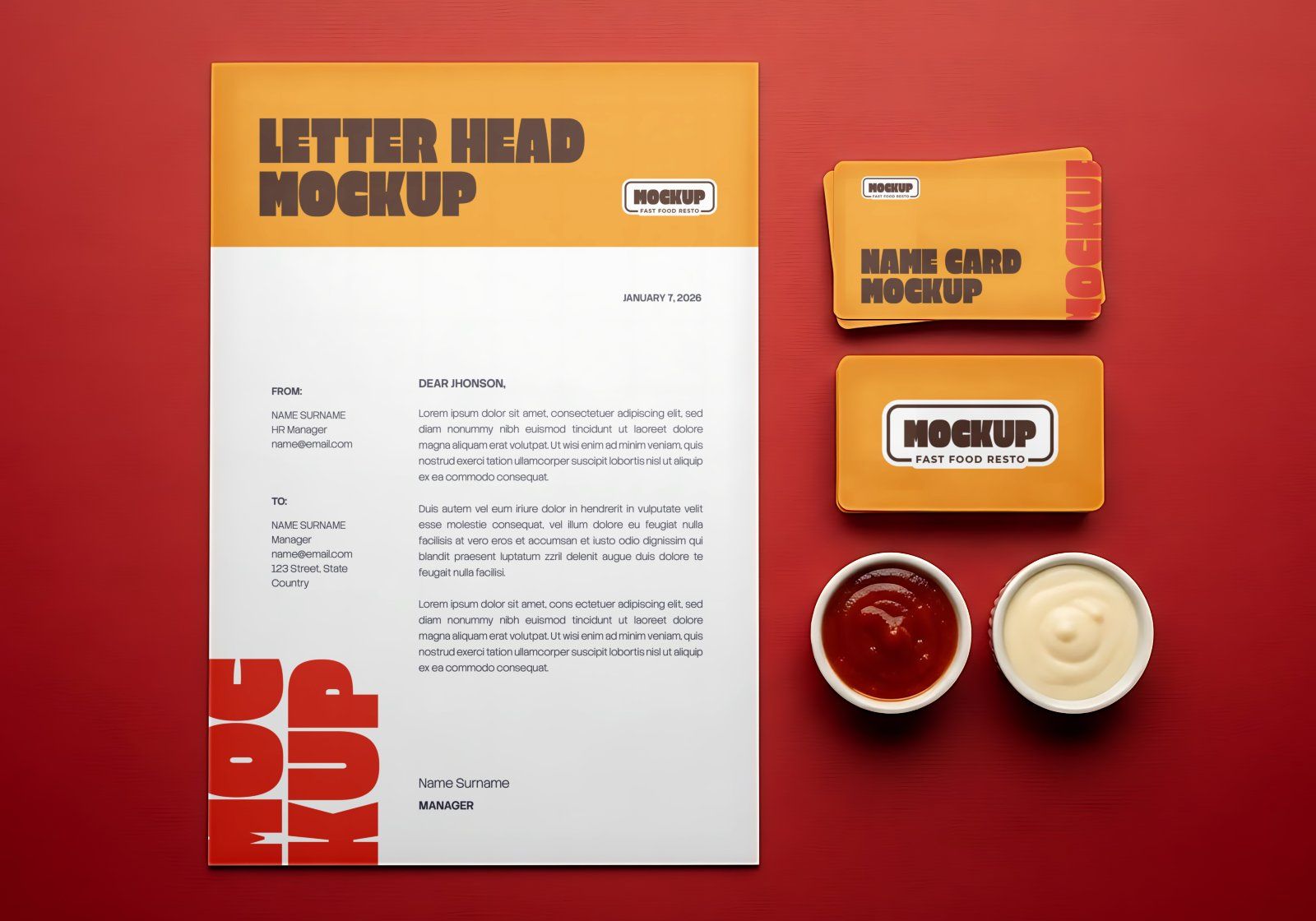 Fast Food Restaurant Mockup Set for Pizza & Fried Chicken Branding.