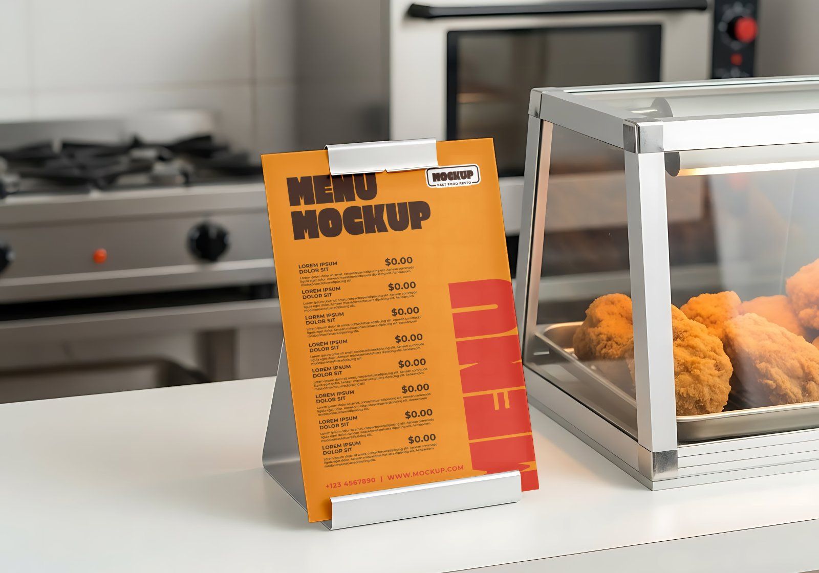 Fast Food Restaurant Mockup Set for Pizza & Fried Chicken Branding.