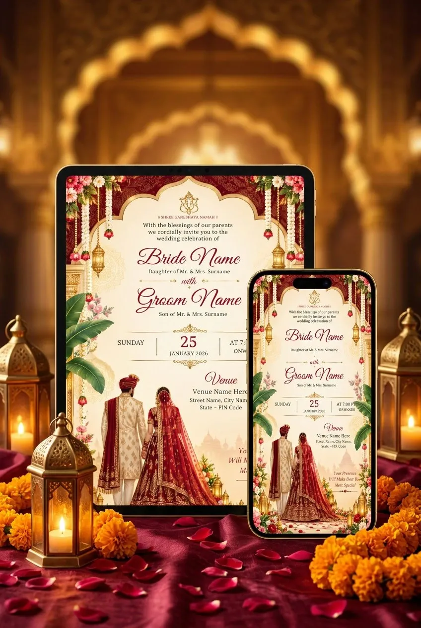 Luxury Indian Wedding Invitation Template | Editable PSD, PPT & PDF | Traditional Hindu Wedding Card — image 4