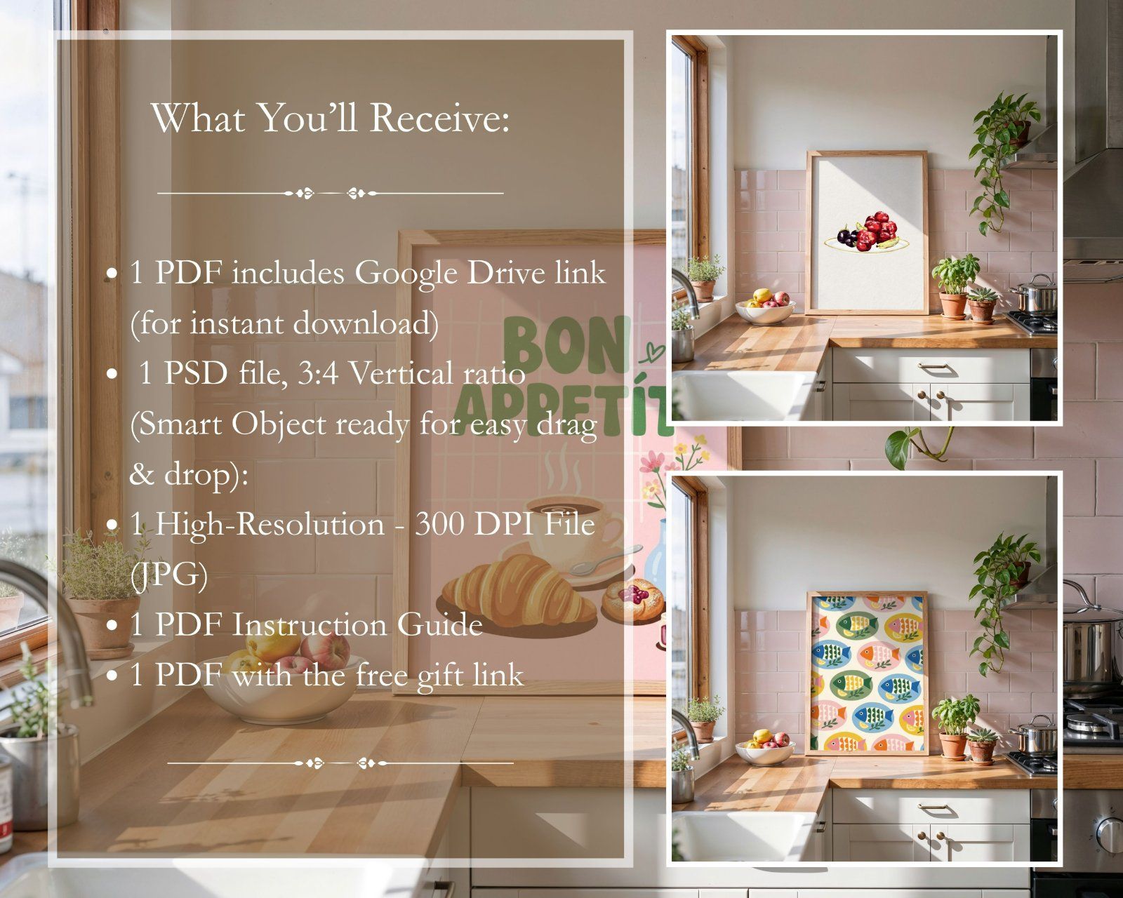 Kitchen Frame Mockup, Vertical 3x4 Ratio Frame on Wooden kitchen Counter mockup,