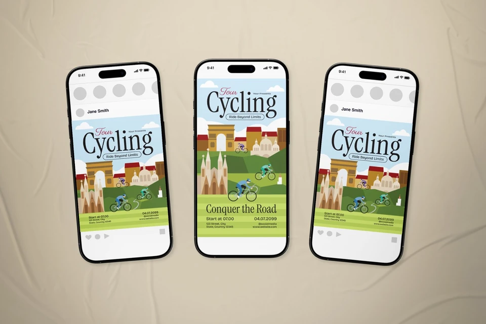 Yellow Tour Cycling Event Flyer Set
