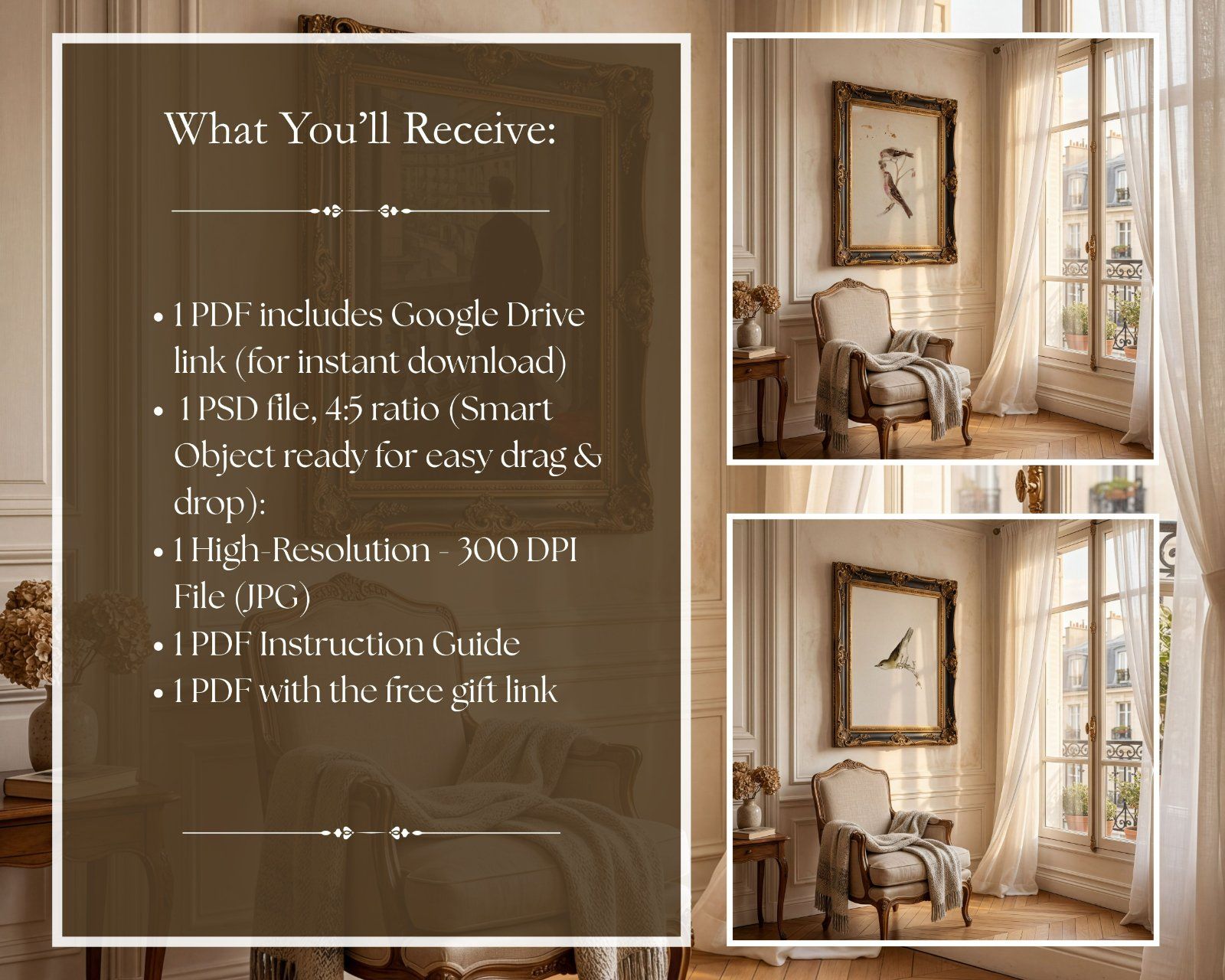 4x5 ornate frame mockup, baroque style frame PSD