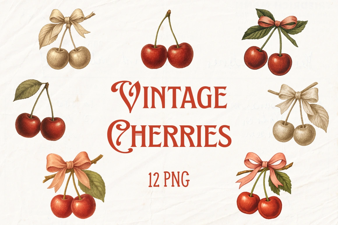Cherries Vintage Illustration — image 1