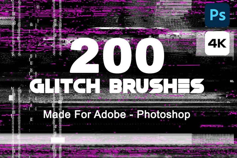 200 Glitch Photoshop Brushes, Glitch brush, Twitch brush, Photoshop brushes, Glitch Effect Stream