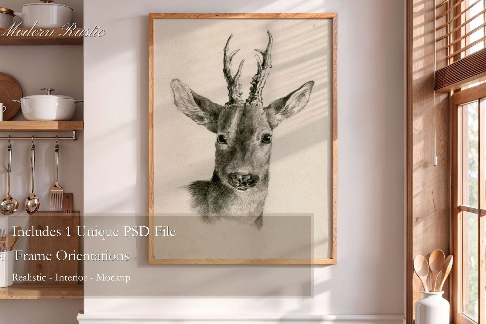 rustic wooden frame 3:4 Ratio PSD Mockup, Vertical Wood Frame PSD Realistic Shadows,