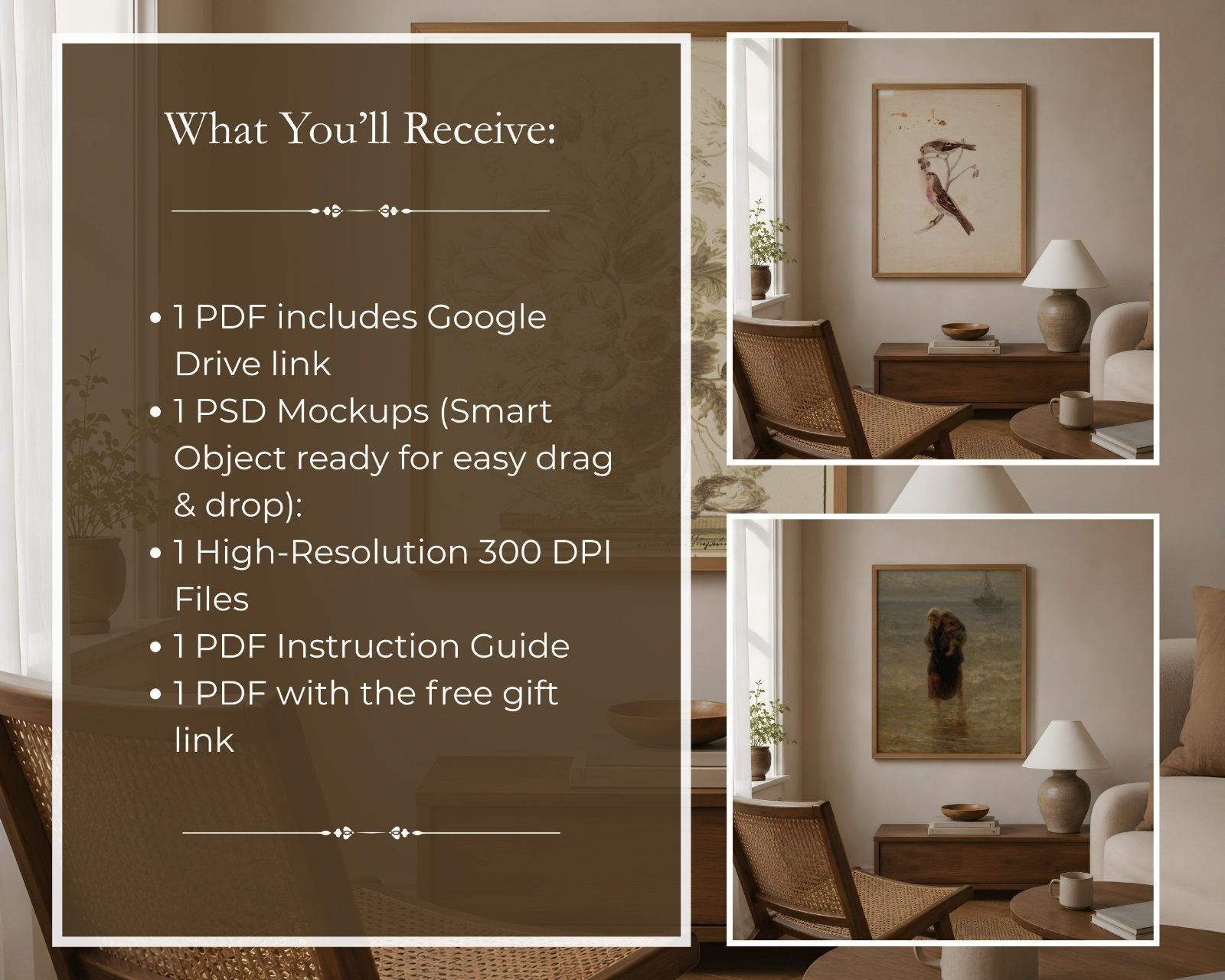 4x5 Frame Mockup, Modern Interior, Thin Oak Wooden Frame Mockup PSD, Editable Smart Object,