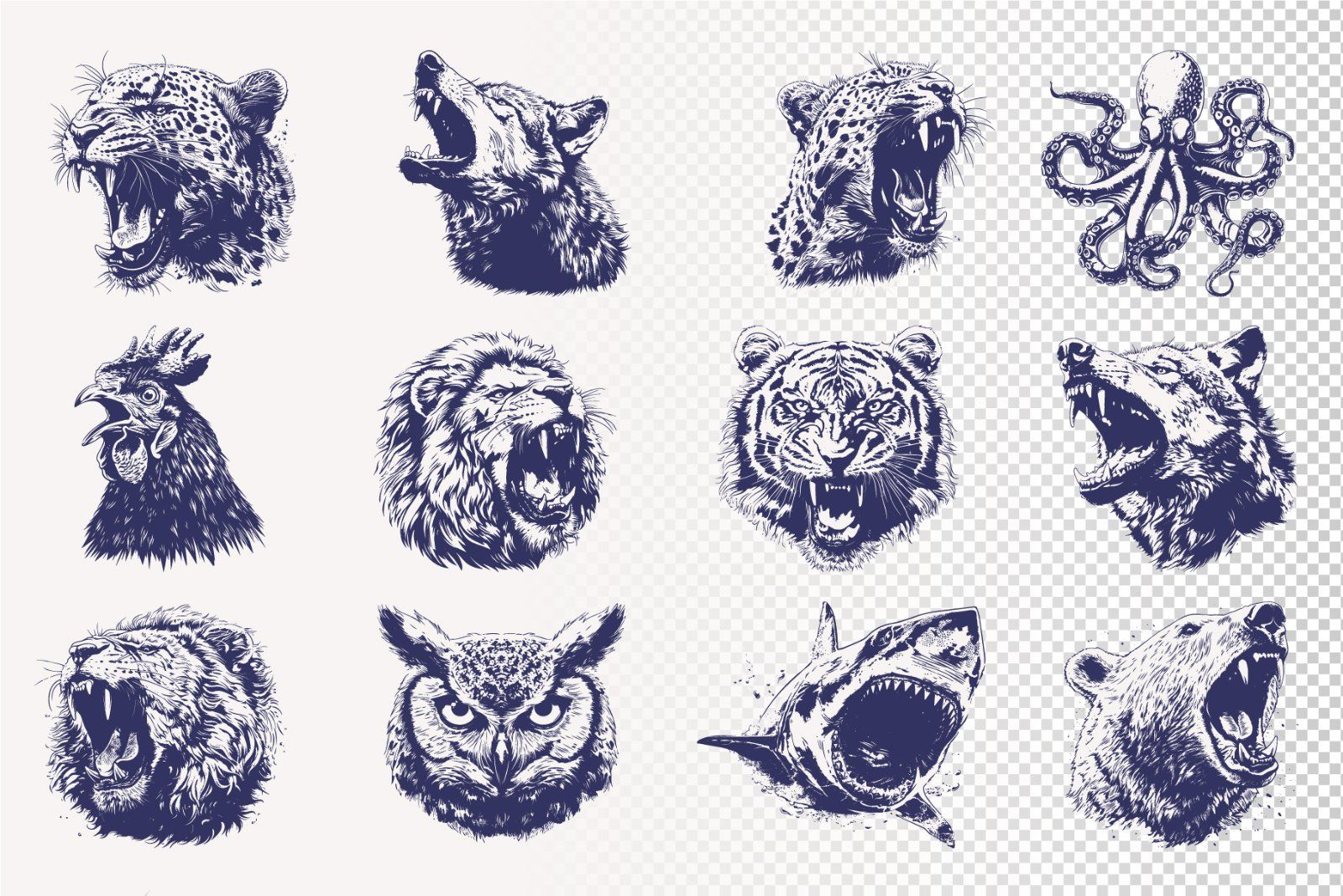 26 Animal Head Vector Illustrations
