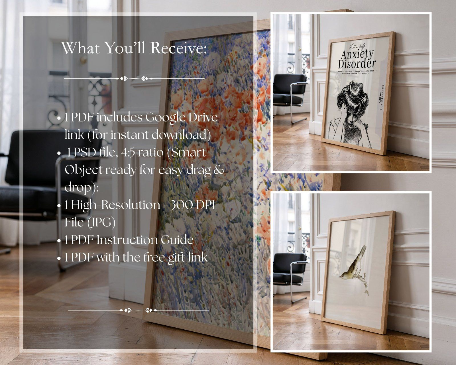 3x4 Portrait Frame PSD, Vertical Poster Mockup, Glass Effect Frame,