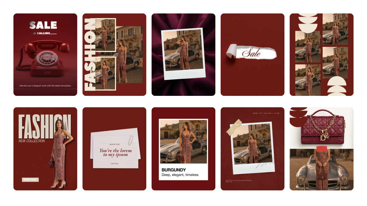 Burgundy Fashion Instagram Templates, Canva Social Media Kit for Clothing Brands — image 9