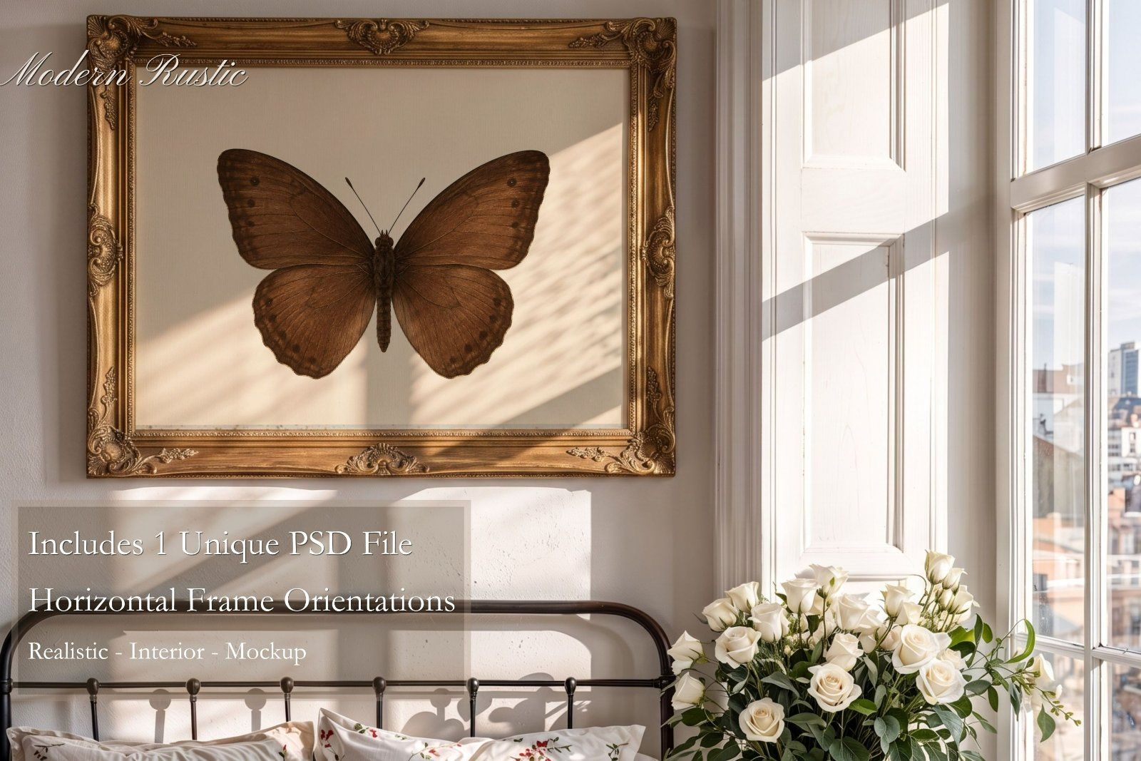 Gold ornate horizontal frame mockup