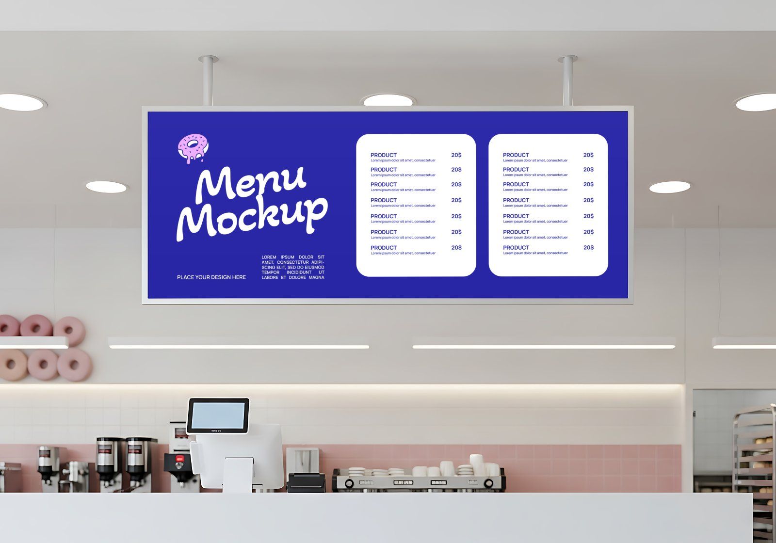 Premium Branding Blue Donut Store Mockup